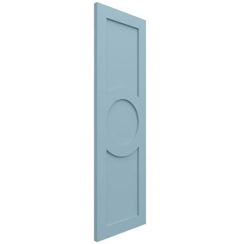 18"W x 71"H True Fit PVC Center Circle Arts & Crafts Fixed Mount Shutters, Peaceful Blue (Per Pair - Hardware Not Included)