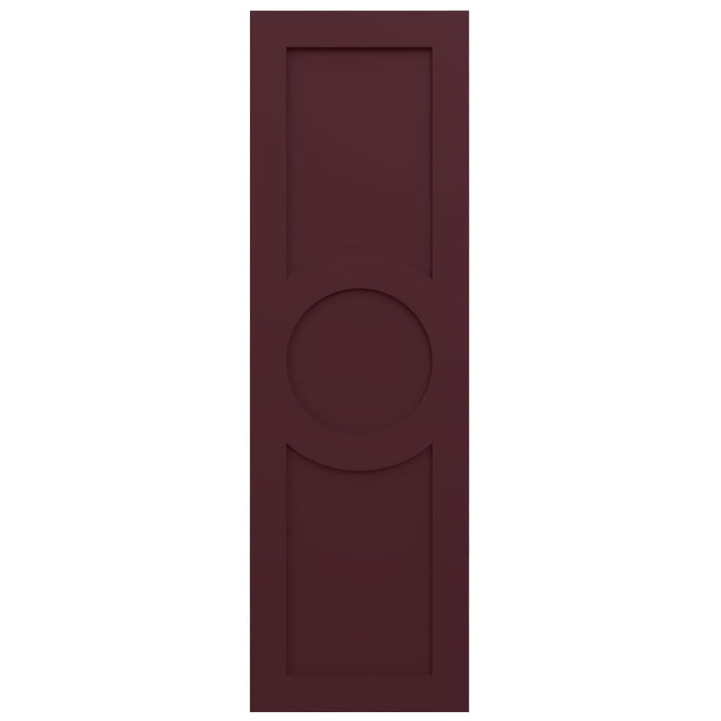 15"W x 74"H True Fit PVC Center Circle Arts & Crafts Fixed Mount Shutters, Wine Red (Per Pair - Hardware Not Included)