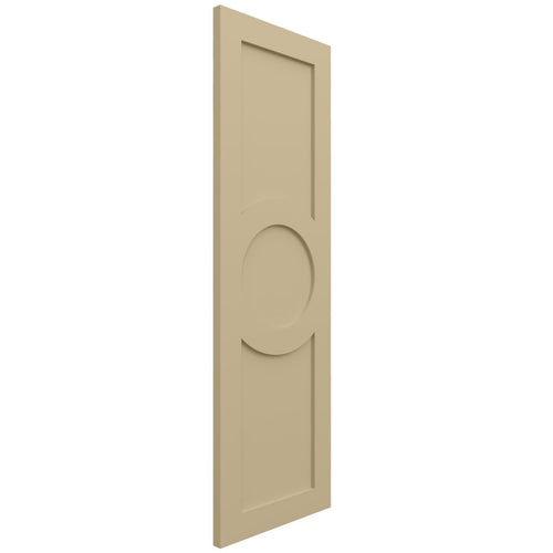 18"W x 68"H True Fit PVC Center Circle Arts & Crafts Fixed Mount Shutters, Natural Twine (Per Pair - Hardware Not Included)