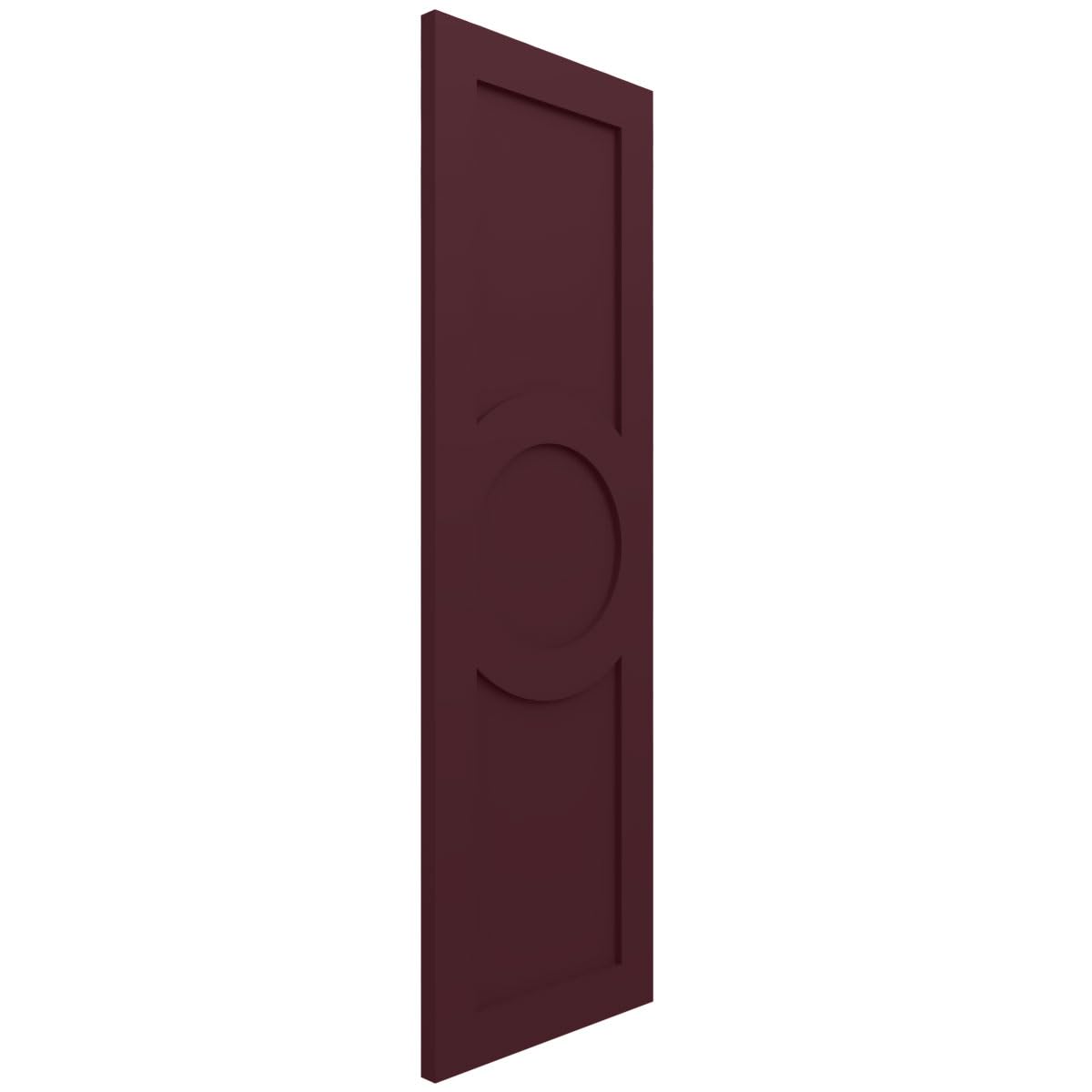 15"W x 74"H True Fit PVC Center Circle Arts & Crafts Fixed Mount Shutters, Wine Red (Per Pair - Hardware Not Included)