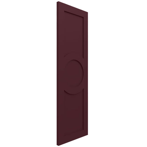 15"W x 74"H True Fit PVC Center Circle Arts & Crafts Fixed Mount Shutters, Wine Red (Per Pair - Hardware Not Included)