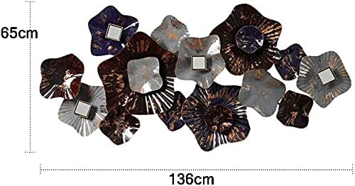 Wall Decor Large Metal Wall Decoration- Art Wall Hanging, Metal Wall Art,3D Wrought Iron Flower Wall Decoration with Small Mirror Craft for Living Room Sofa Background Wall Hanging