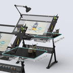 (en:Art & Craft Desk with Stool Drawing Table, Height(25.6"-35.4") Adjustable, 0°-50° Tiltable Glass top, Artist Workstation for Home Office School Study Room)