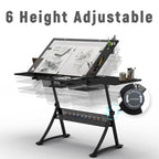 (en:Art & Craft Desk with Stool Drawing Table, Height(25.6"-35.4") Adjustable, 0°-50° Tiltable Glass top, Artist Workstation for Home Office School Study Room)