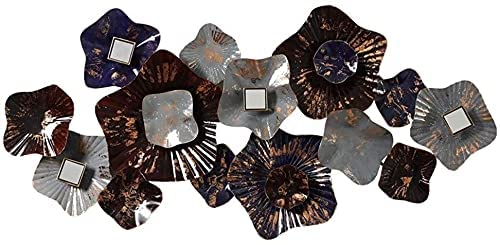 Wall Decor Large Metal Wall Decoration- Art Wall Hanging, Metal Wall Art,3D Wrought Iron Flower Wall Decoration with Small Mirror Craft for Living Room Sofa Background Wall Hanging