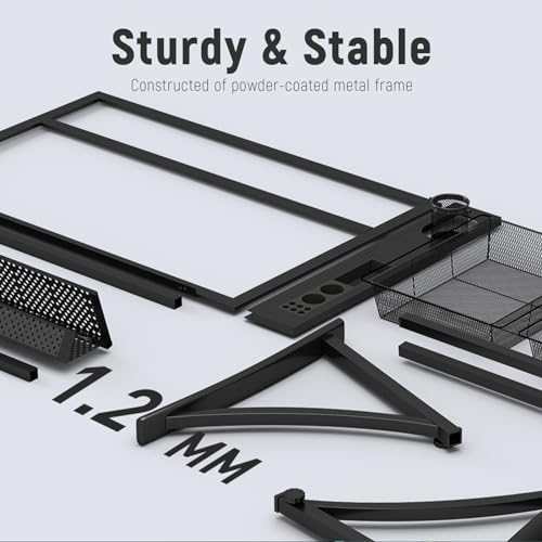 (en:Art & Craft Desk with Stool Drawing Table, Height(25.6"-35.4") Adjustable, 0°-50° Tiltable Glass top, Artist Workstation for Home Office School Study Room)