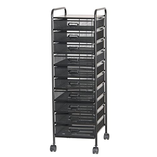 Storage Shelf-Rolling File Cabinet Utility Cart for Office/Home Organization High Capacity Metal Mesh Tool Box Storage Art Craft Organizer on Wheels（Black,35x47