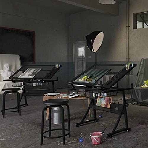 Adjustable Drafting Table with Storage Large Tiltable Craft Desk for Home Office Art W
