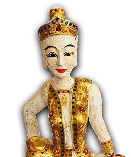 Sirin Craft A Pair of Northern Thailand Traditional Dancing Girl (Nang Hai) Wood Craved Statue Handicraft Home Décor Sculpture Art Thai Style Decoration (White)