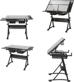 Adjustable Drafting Table with Storage Large Tiltable Craft Desk for Home Office Art W