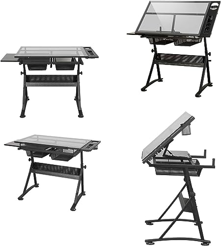 Adjustable Drafting Table with Storage Large Tiltable Craft Desk for Home Office Art W