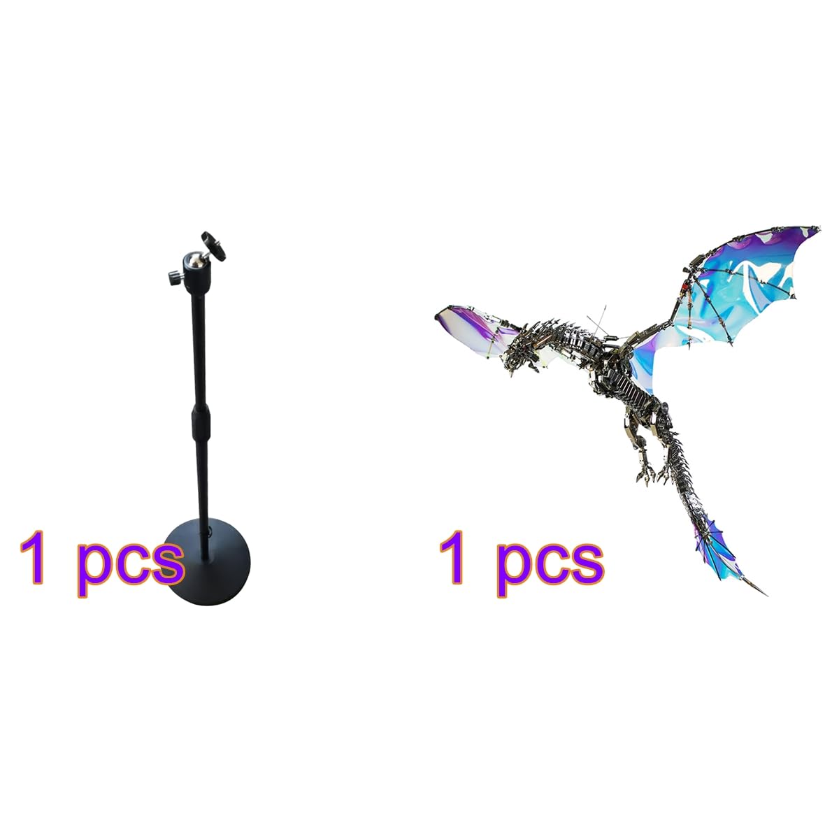 3D Metal Puzzle Animal Model Kit, 3000PCS 3D DIY Assemble Mechanical Bloodthirsty Aurora Dragon with Adjustable Display Stand, Creative Handcrafted Art Craft Desktop Display & Decoration for Adults