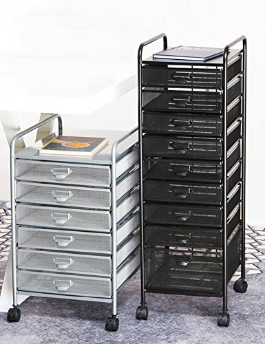 Storage Shelf-Rolling File Cabinet Utility Cart for Office/Home Organization High Capacity Metal Mesh Tool Box Storage Art Craft Organizer on Wheels（Black,35x47