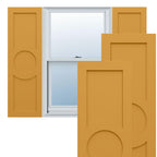 18"W x 68"H True Fit PVC Center Circle Arts & Crafts Fixed Mount Shutters, Natural Twine (Per Pair - Hardware Not Included)