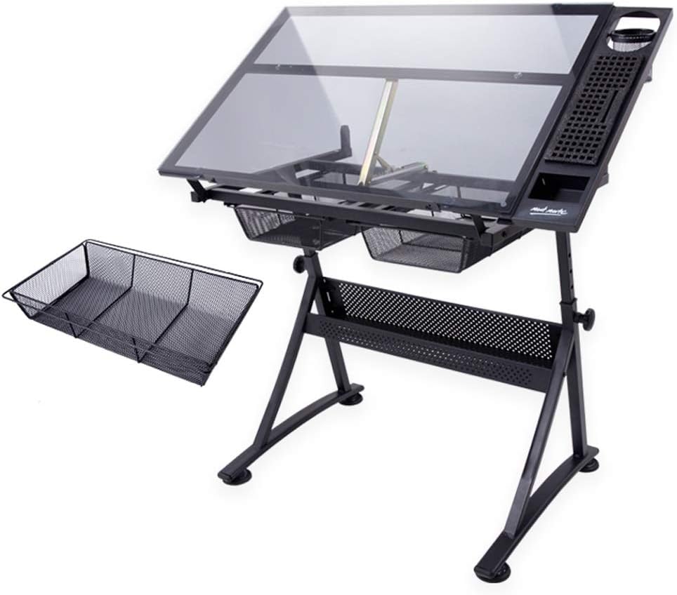 Adjustable Drafting Table with Storage, Large Tiltable Desk for Home Office Art and Craft Drawing.