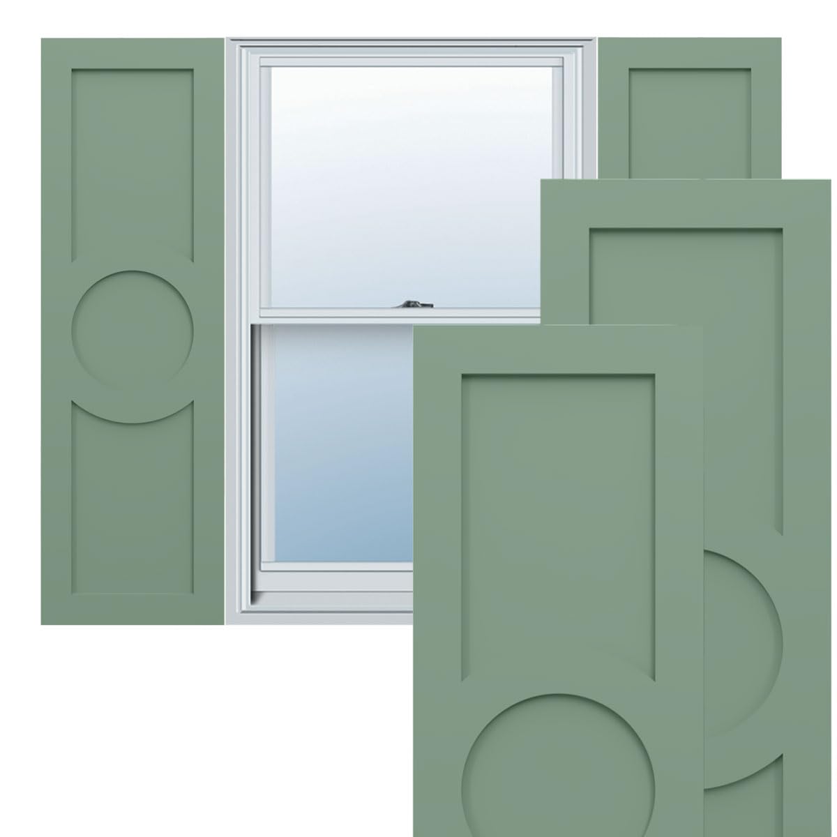 18"W x 68"H True Fit PVC Center Circle Arts & Crafts Fixed Mount Shutters, Hailstorm Gray (Per Pair - Hardware Not Included)