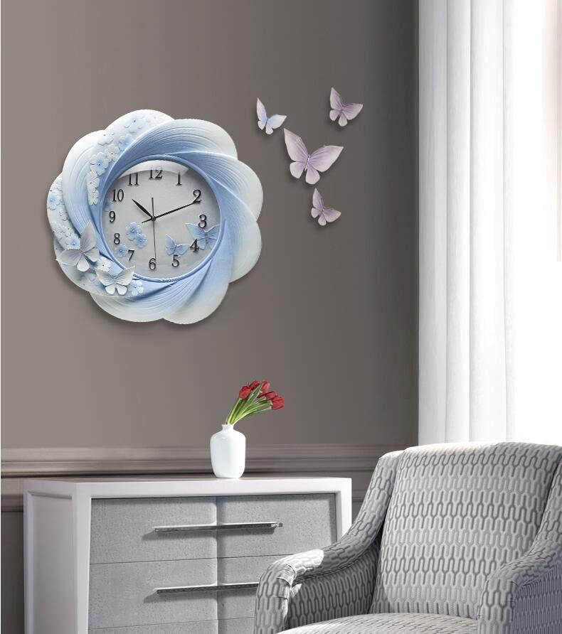 Wall Clock Emboss Decorative Resin Home Livingroom Hanging Mute Quartz Crafts Ornaments Art