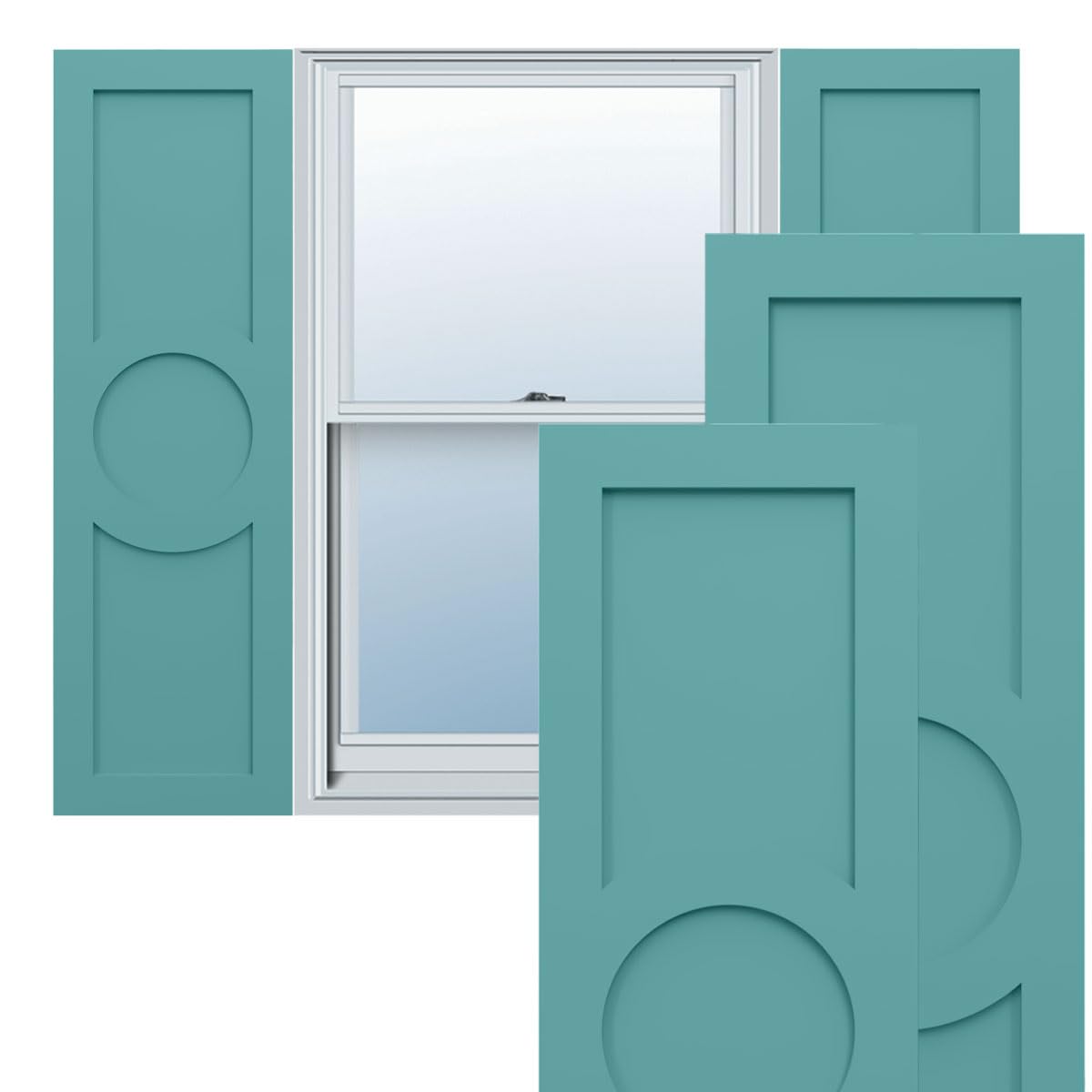 18"W x 71"H True Fit PVC Center Circle Arts & Crafts Fixed Mount Shutters, Starless Night Blue (Per Pair - Hardware Not Included)