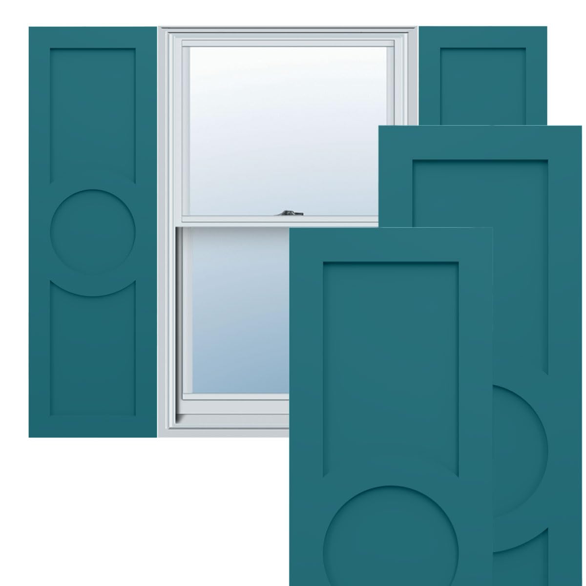 18"W x 71"H True Fit PVC Center Circle Arts & Crafts Fixed Mount Shutters, Starless Night Blue (Per Pair - Hardware Not Included)