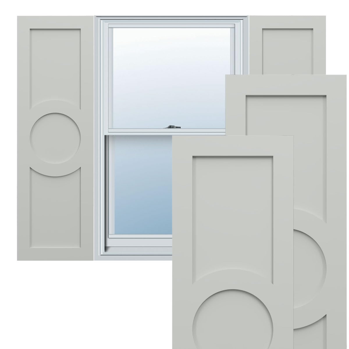 18"W x 72"H True Fit PVC Center Circle Arts & Crafts Fixed Mount Shutters, Hailstorm Gray (Per Pair - Hardware Not Included)