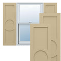 18"W x 68"H True Fit PVC Center Circle Arts & Crafts Fixed Mount Shutters, Natural Twine (Per Pair - Hardware Not Included)