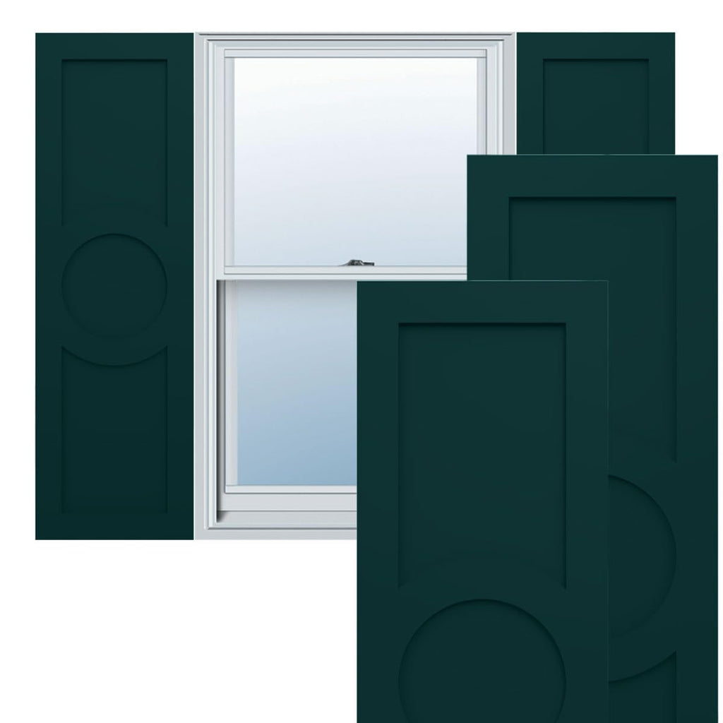18"W x 71"H True Fit PVC Center Circle Arts & Crafts Fixed Mount Shutters, Starless Night Blue (Per Pair - Hardware Not Included)
