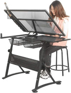 Adjustable Drafting Table with Storage Large Tiltable Craft Desk for Home Office Art W