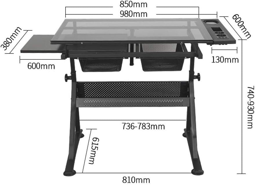Adjustable Drafting Table with Storage Large Tiltable Craft Desk for Home Office Art W