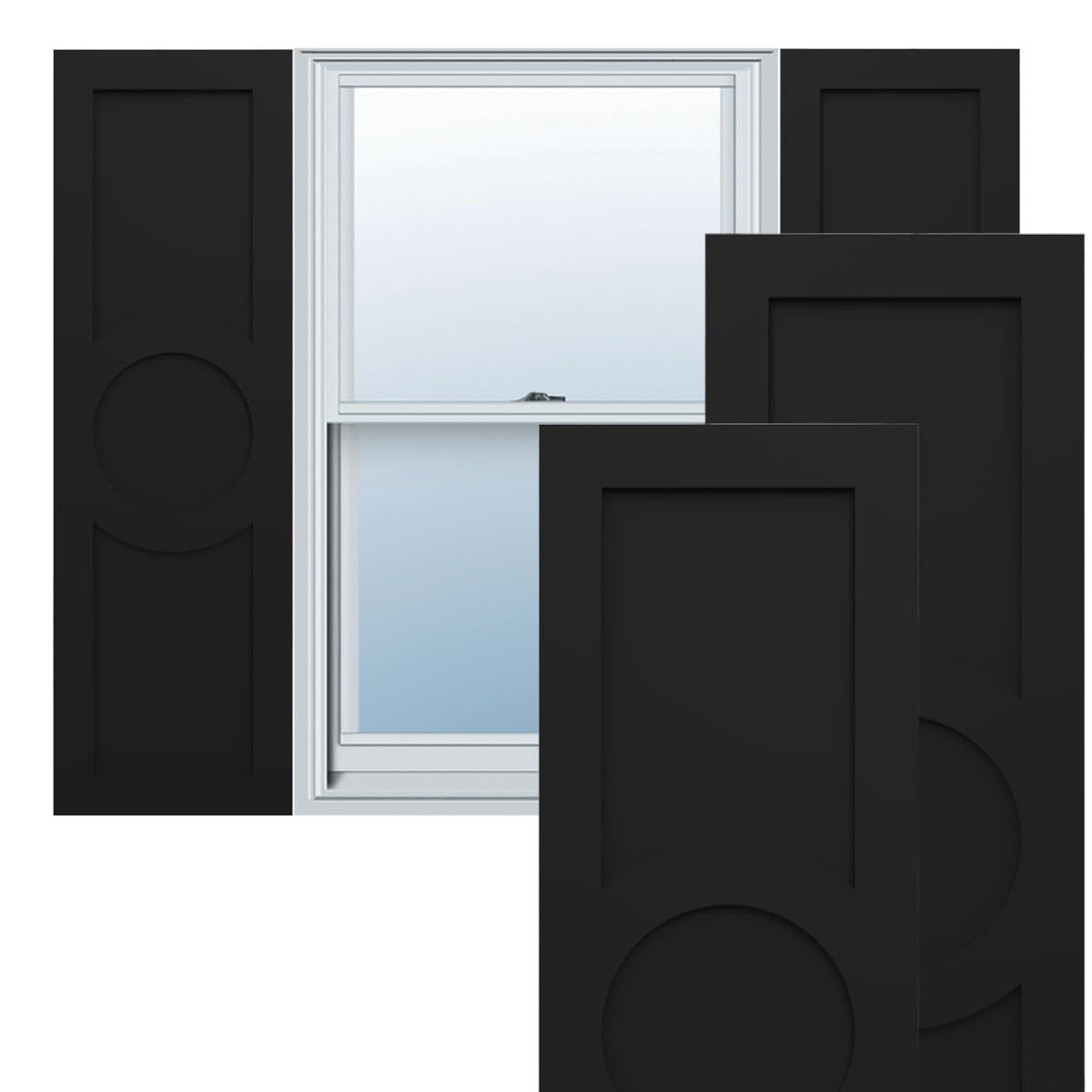 18"W x 68"H True Fit PVC Center Circle Arts & Crafts Fixed Mount Shutters, Hailstorm Gray (Per Pair - Hardware Not Included)
