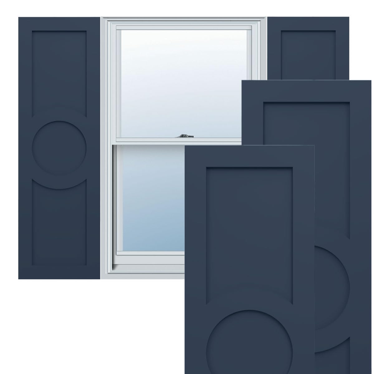 18"W x 68"H True Fit PVC Center Circle Arts & Crafts Fixed Mount Shutters, Hailstorm Gray (Per Pair - Hardware Not Included)