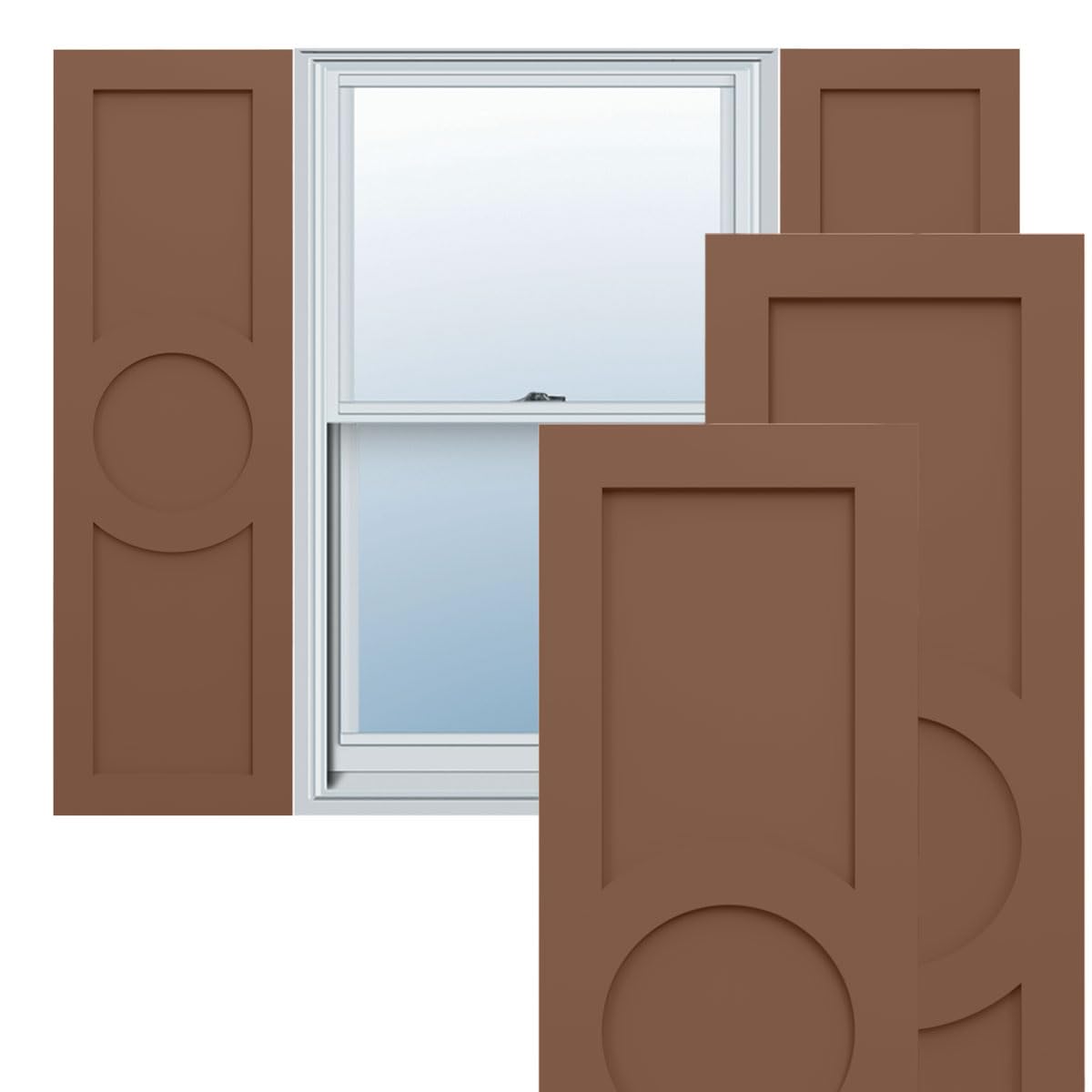 18"W x 72"H True Fit PVC Center Circle Arts & Crafts Fixed Mount Shutters, Hailstorm Gray (Per Pair - Hardware Not Included)