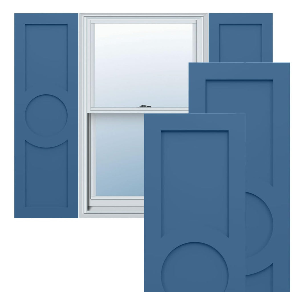 18"W x 71"H True Fit PVC Center Circle Arts & Crafts Fixed Mount Shutters, Starless Night Blue (Per Pair - Hardware Not Included)