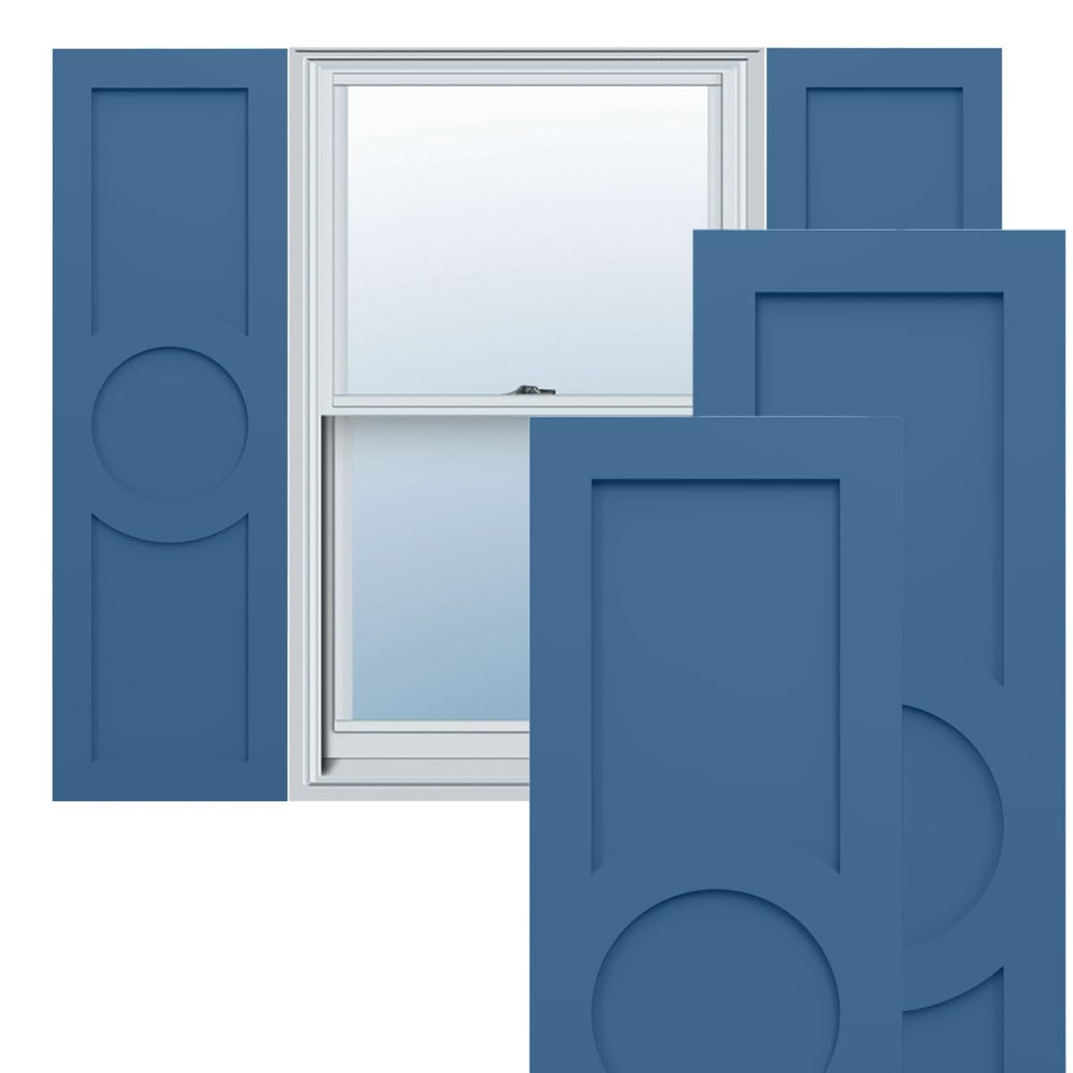 18"W x 71"H True Fit PVC Center Circle Arts & Crafts Fixed Mount Shutters, Starless Night Blue (Per Pair - Hardware Not Included)