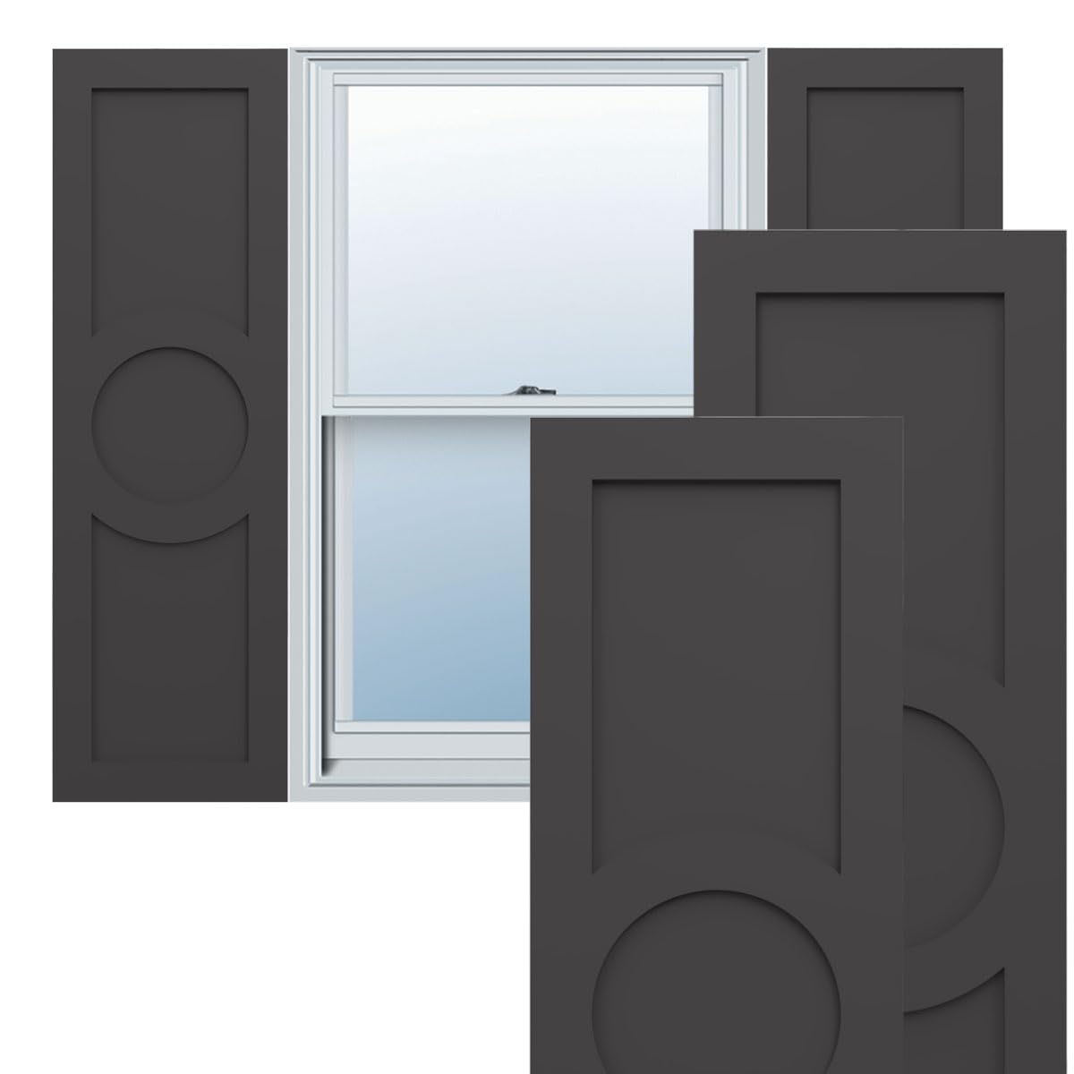 18"W x 68"H True Fit PVC Center Circle Arts & Crafts Fixed Mount Shutters, Hailstorm Gray (Per Pair - Hardware Not Included)