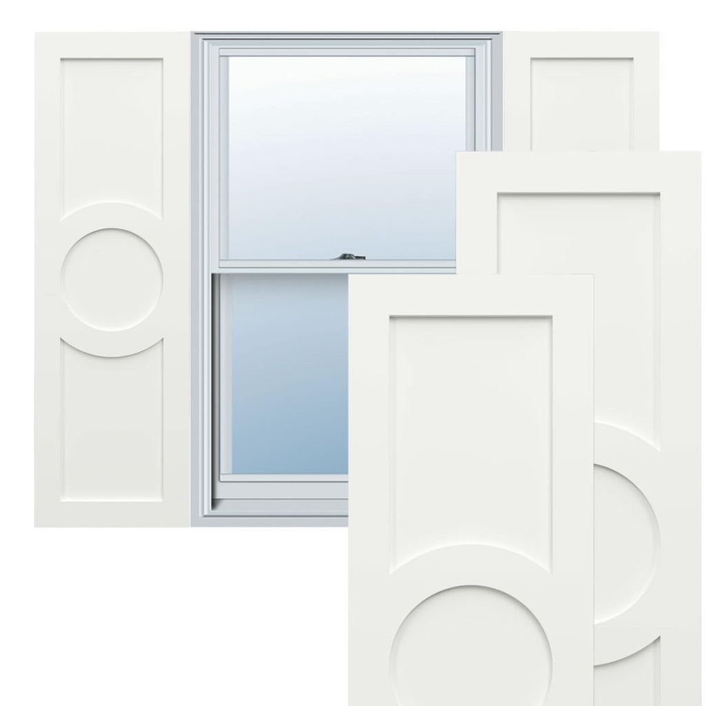 18"W x 68"H True Fit PVC Center Circle Arts & Crafts Fixed Mount Shutters, Hailstorm Gray (Per Pair - Hardware Not Included)