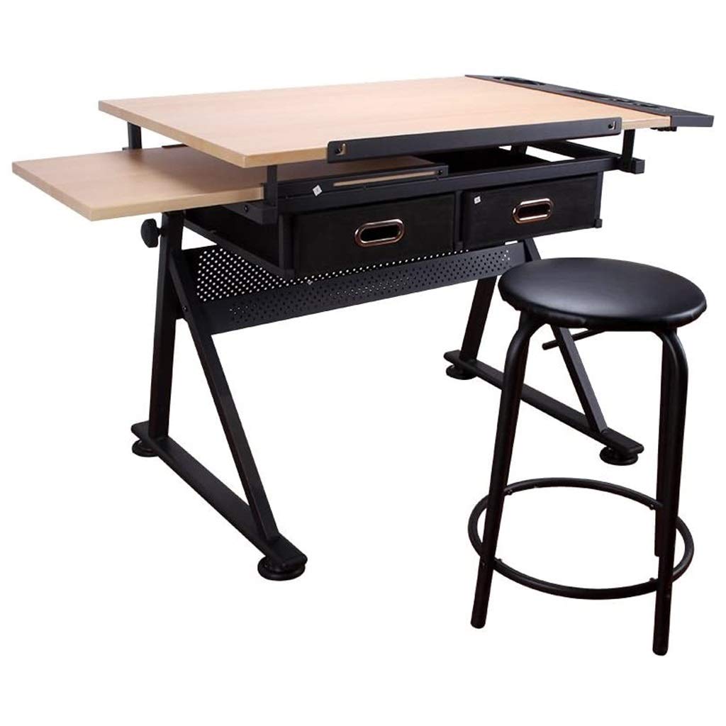 Adjustable Drawing Table with Tiltable Top Maple Finish Art Desk for Drawing Crafting Home Office - Perfect for Artists and Creative Projects