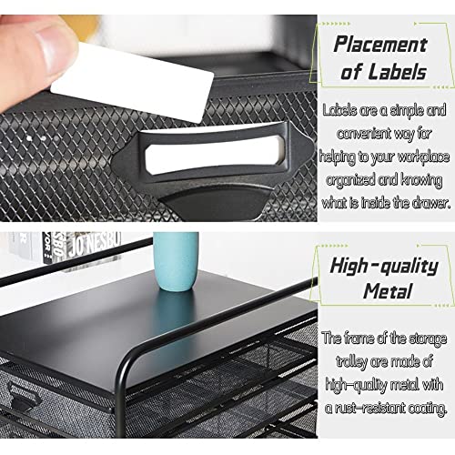 Storage Shelf-Rolling File Cabinet Utility Cart for Office/Home Organization High Capacity Metal Mesh Tool Box Storage Art Craft Organizer on Wheels（Black,35x47