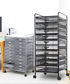 Storage Shelf-Rolling File Cabinet Utility Cart for Office/Home Organization High Capacity Metal Mesh Tool Box Storage Art Craft Organizer on Wheels（Black,35x47