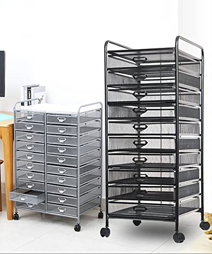 Storage Shelf-Rolling File Cabinet Utility Cart for Office/Home Organization High Capacity Metal Mesh Tool Box Storage Art Craft Organizer on Wheels（Black,35x47