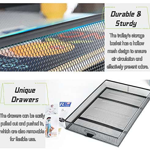Storage Shelf-Rolling File Cabinet Utility Cart for Office/Home Organization High Capacity Metal Mesh Tool Box Storage Art Craft Organizer on Wheels（Black,35x47