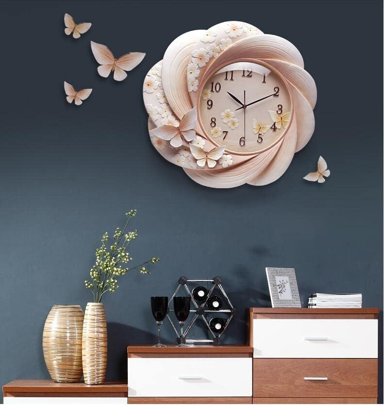 Wall Clock Emboss Decorative Resin Home Livingroom Hanging Mute Quartz Crafts Ornaments Art