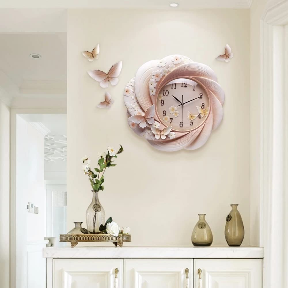 Wall Clock Emboss Decorative Resin Home Livingroom Hanging Mute Quartz Crafts Ornaments Art