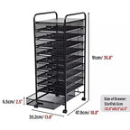 Storage Shelf-Rolling File Cabinet Utility Cart for Office/Home Organization High Capacity Metal Mesh Tool Box Storage Art Craft Organizer on Wheels（Black,35x47