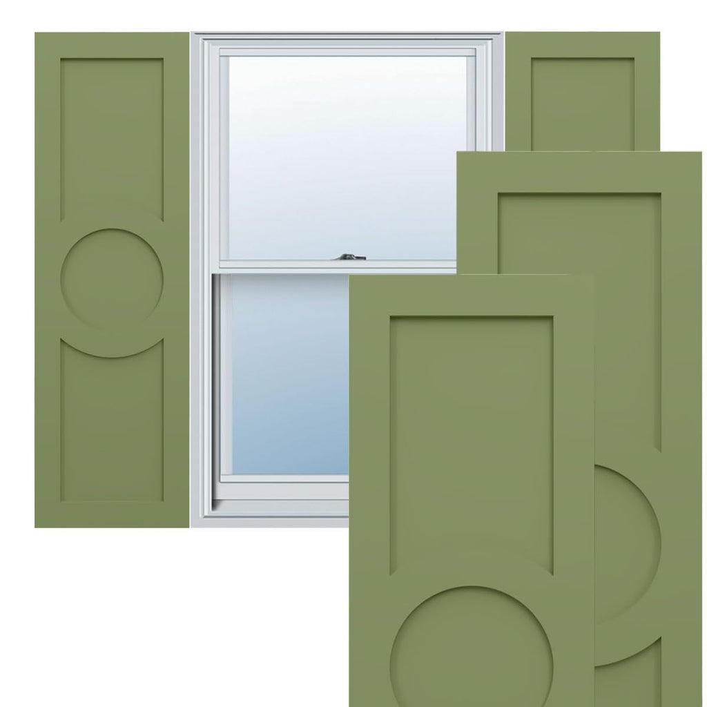 18"W x 68"H True Fit PVC Center Circle Arts & Crafts Fixed Mount Shutters, Hailstorm Gray (Per Pair - Hardware Not Included)