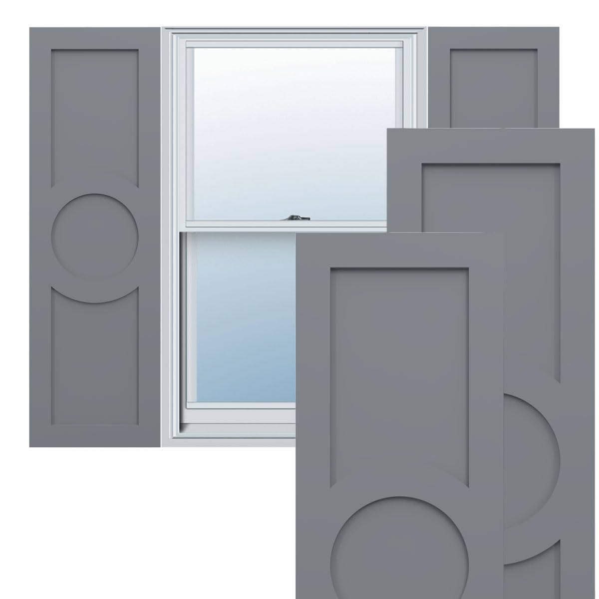 18"W x 71"H True Fit PVC Center Circle Arts & Crafts Fixed Mount Shutters, Starless Night Blue (Per Pair - Hardware Not Included)
