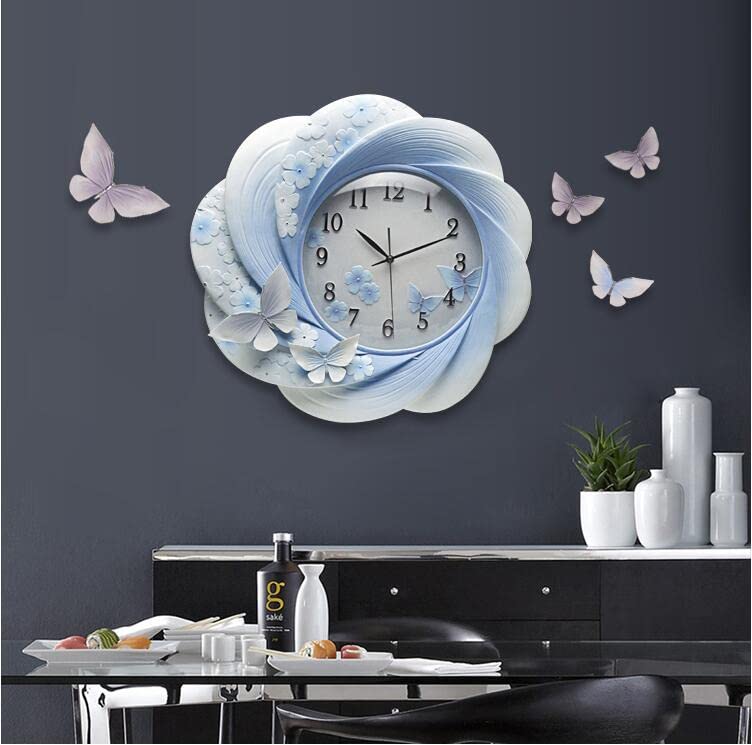 Wall Clock Emboss Decorative Resin Home Livingroom Hanging Mute Quartz Crafts Ornaments Art