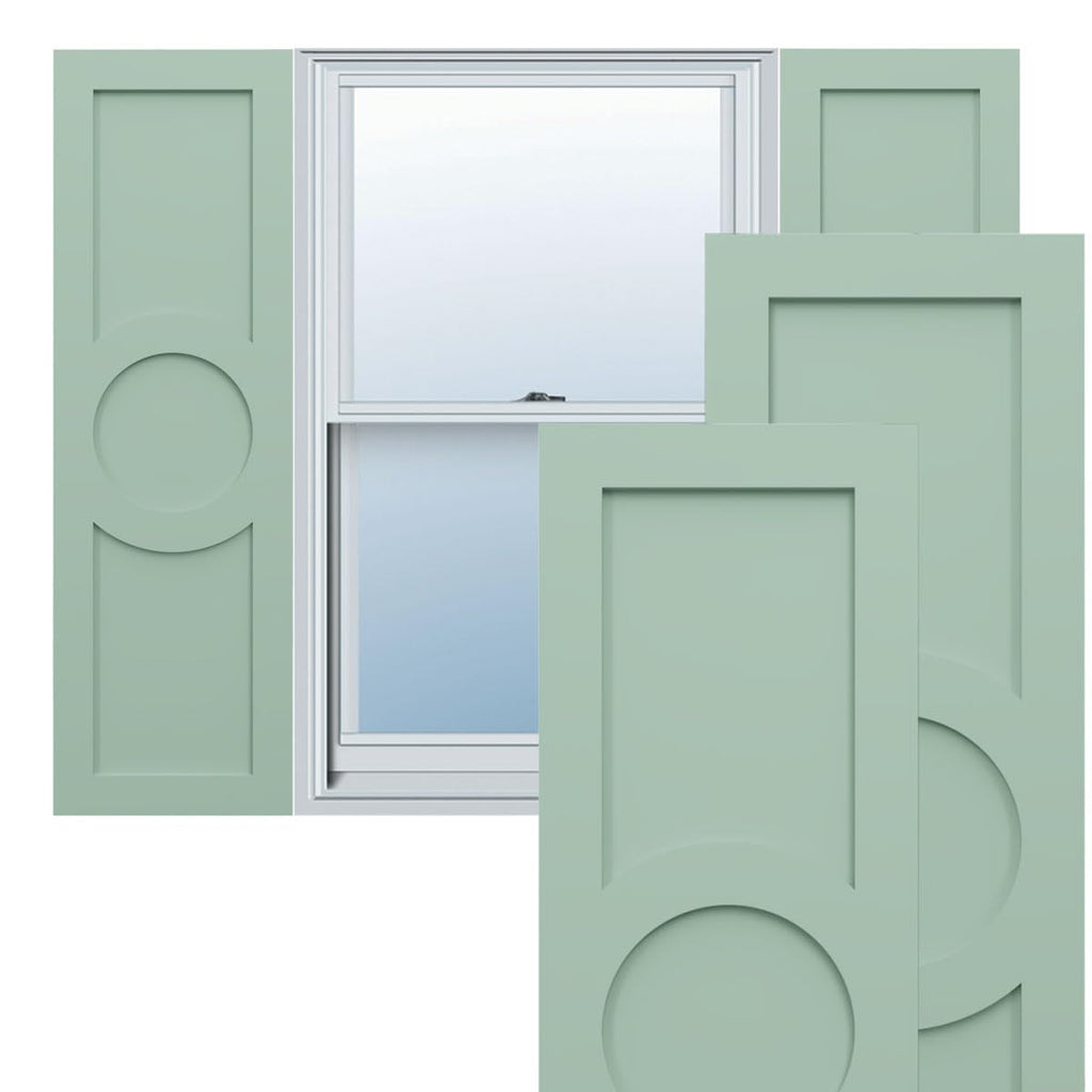 18"W x 71"H True Fit PVC Center Circle Arts & Crafts Fixed Mount Shutters, Starless Night Blue (Per Pair - Hardware Not Included)