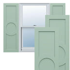 18"W x 68"H True Fit PVC Center Circle Arts & Crafts Fixed Mount Shutters, Hailstorm Gray (Per Pair - Hardware Not Included)