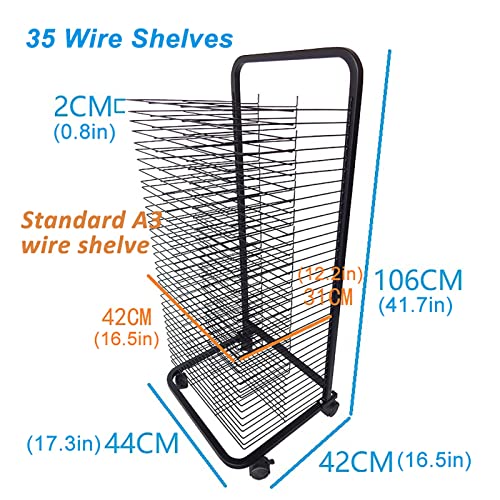 Wire Art Drying Rack, Flexible Shelf Mobile Cart for Classroom Painting Crafts Artwork Canvas Storage, 3 Sizes/20 Shelves,35 Shelves