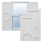 15"W x 78"H True Fit PVC Center Circle Arts & Crafts Fixed Mount Shutters, White (Per Pair - Hardware Not Included)